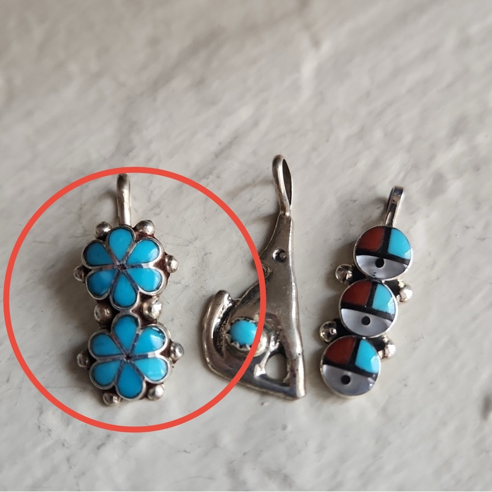 Zuni flower turquoise sterling silver pendant